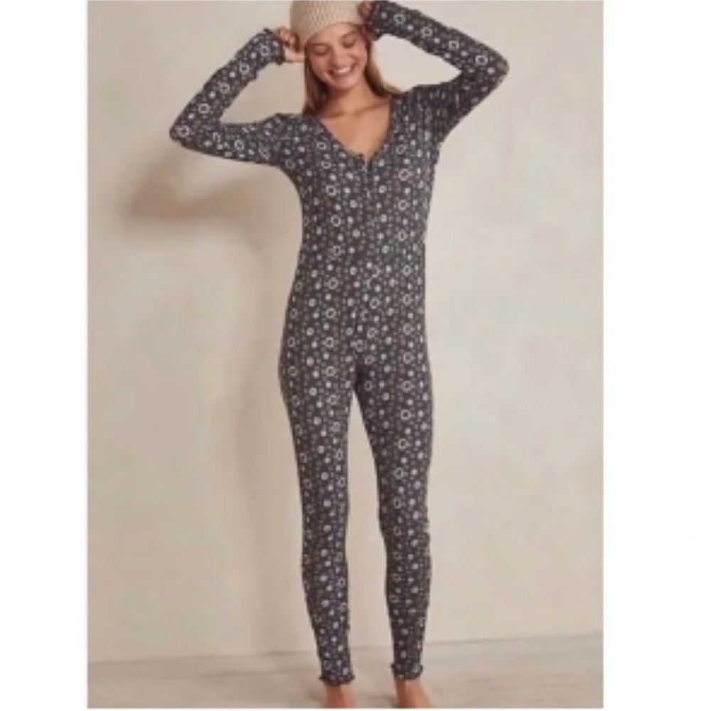 NWOT Free People Home Alone Long John One Piece Long Sleeve Pajamas size large